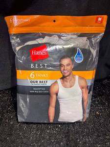 lot 118 image: Hanes Best 6 Pack Tagless Tank Tops 100% Ring Spun Cotton Size M