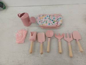 lot 21325 image: Pink Gardening Tool Set with Tote Bag & Apron