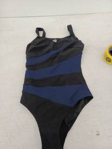 lot 21326 image: Striped One-Piece Swimsuit in Black & Blue
