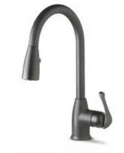 lot 21387 image: Project Source Tucker Matte Black Pull-Down Kitchen Faucet  Retail $214