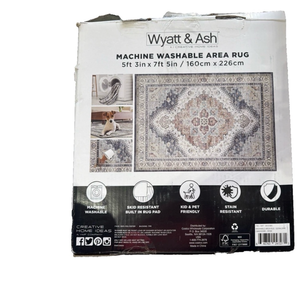 lot 30 image: Wyatt & Ash Machine Washable Indoor Area Rug, GERALDINE 5ft 3in x 7ft 5in - Retail $0