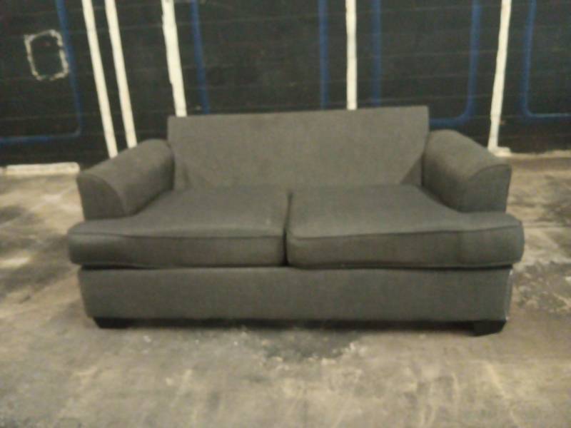 lot 1263 image: Gray Upholstered Two-Seat Sofa w Rolled Arms