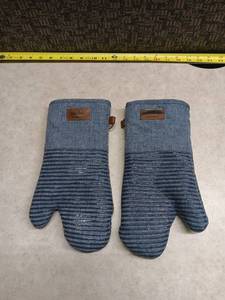 lot 1312 image: ColorDrift Kitchen Oven Mitt Pair Blue Striped