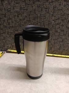 lot 1327 image: Stainless Steel Travel Mug with Black Lid and Handle