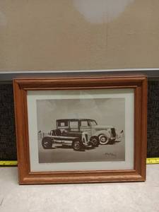lot 1360 image: Pat Anderson Vintage Car Racing Print Framed Wood