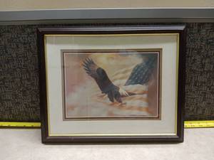 lot 1361 image: Framed Bald Eagle American Flag Print