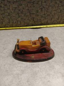lot 1364 image: Wooden Handcrafted Convertible Car Model on Base