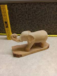 lot 1367 image: Hand-Carved Wooden Elephant Figurine on Base