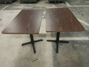 lot 5010 image: Walnut Finish Pedestal Cafe Table w X-Base 24in W x 42in L