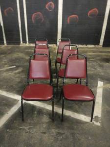 lot 5012 image: Red Padded Stacking Chairs w Black Metal Frame (Qty 6)