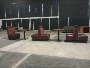 lot 5016 image: Burgundy Booth Seating Set w Tables