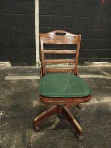 lot 5033 image: Wooden Desk Chair with Green Upholstered Seat