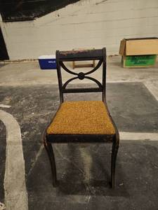 lot 5040 image: Black Wooden Dining Chair with Gold Upholstered Seat