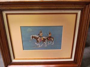 lot 1398 image: David Williams Original Framed Western Art Native American Horsemen Painting 24x20