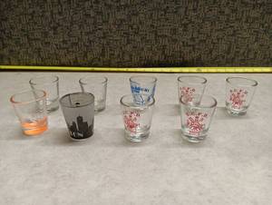 lot 1409 image: Lot of 9 Assorted Shot Glasses Promotional City Themed