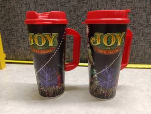 lot 1411 image: Joy on Town Square DrinkWorks Pair Travel Mugs Red 2-Count