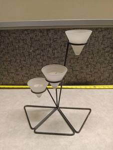 lot 1427 image: 3-Tier Candle Holder with White Glass Cups and Black Metal Stand