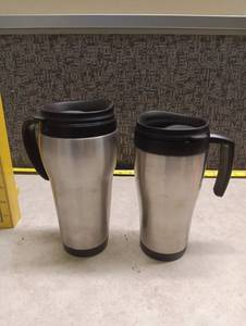 lot 1436 image: Insulated Travel Mugs with Lids 2-Pack Stainless Steel Black