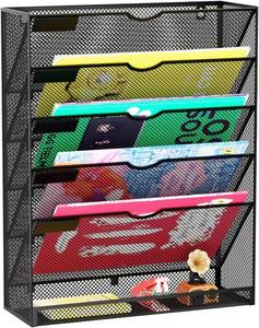 lot 31073 image: 6-Tier Hanging Wall File Organizer, Wall Mounted Mail & Paper Folder, Black