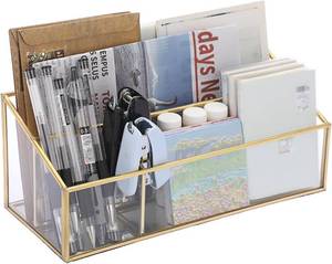 lot 31078 image: Sumnacon Glass Mail Organizer for Desk, Clear Desktop MailFile Holder