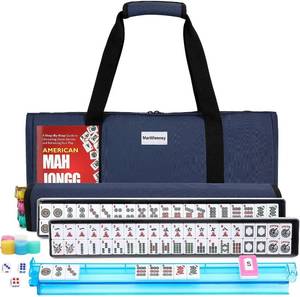 lot 31087 image: American Mahjong Tile Set 166 White Tiles 4 Color Racks Set w Blue Bag