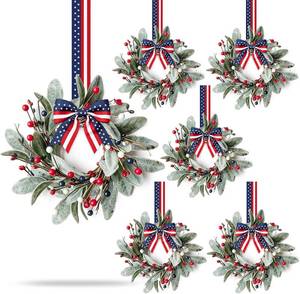 lot 31144 image: 6 PCS Patriotic Wreaths for Cabinets - Independence Day Door Red Berries