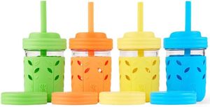 lot 31145 image: Elk and Friends KidsToddler 8oz Glass Mason Jars  Sleeves  Lids  4pk