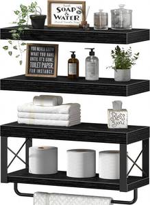 lot 31158 image: QEEIG Bathroom Shelves Over Toilet (Black, Set of 3, 15.7)