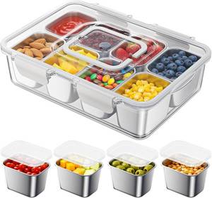 lot 31165 image: Snackle Box Container 8 Stainless Steel Compartments with Individual Lids