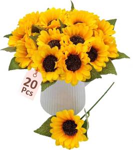 lot 31181 image: 20 Pcs Fake Silk Sunflowers with Stems for Home & Wedding Centerpieces