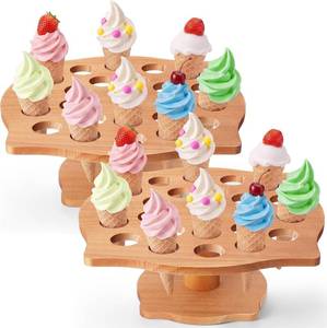 lot 31184 image: FoldTier 2 Pcs 23 Holes Cone Holder Stand, Irregular Shape, 13 Wood