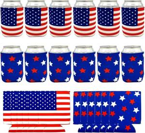lot 31189 image: American Flag Can Cooler Sleeves, Neoprene Coolies, Collapsible 12-Piece