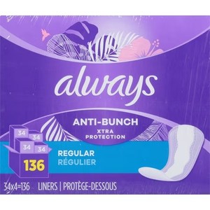 lot 31190 image: Always Anti-Bunch Xtra Protection Panty Liners Regular Unscented 136 Count