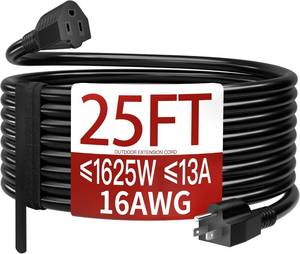 lot 31191 image: Outdoor Waterproof Extension Cord 163, 25 ft, 3-Prong, 125V SJTW, ETL