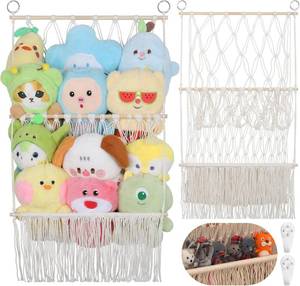 lot 31198 image: 2 Tier Stuffed Animal Storage Net, Large Boho Stuffy Plushies Storage,Beige