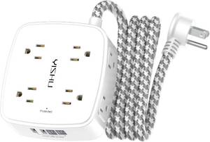 lot 31203 image: YISHU 8-Outlet Surge Protector Power Strip with 4 USB (2 USB-C), 6ft Braided