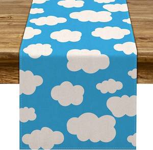lot 31211 image: Linen Blue Sky White Cloud Table Runner for Baby Shower, IndoorOutdoor