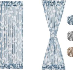 lot 31215 image: Blue Sidelight Door Curtains 72L Leaf Linen Textured Semi Sheers 26W 2pk