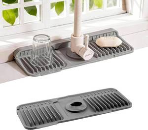 lot 31220 image: ZJWZLG Faucet Mat for Kitchen Sink, 14x5.5in Silicone Splash Guard, Snap-On