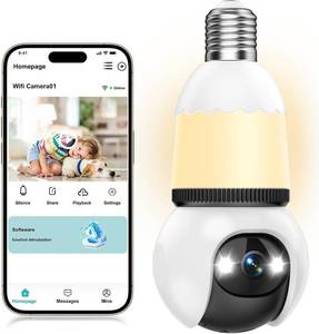 lot 31223 image: Hawkray Light Bulb Security Camera Wireless OutdoorIndoor 2K Night Vision