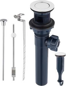 lot 31224 image: Hygie Rinse Universal Bathroom Sink Drain Stopper with Lift Rod, Chrome