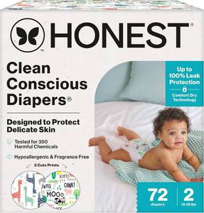 lot 31227 image: The Honest Company Daytime Diapers, Multi-Colored Giraffes, Size 2, 72 Ct