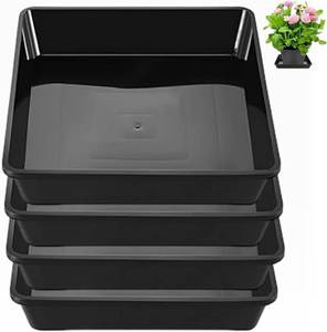 lot 31229 image: 4 Pack 12-Inch Square Plant Saucers, Drip Trays for Potted Plants (Black)