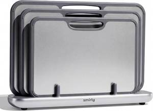 lot 31231 image: SMIRLY Titanium Cutting Board for Kitchen, with Holder, 3 Pack, Silver
