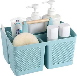 lot 31232 image: rejomiik Plastic Shower Caddy, Portable Shower Basket with Handle, Blue