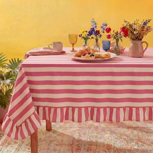 lot 31245 image: Tudomro Striped Tablecloth, Rectangle, Cedar Rose, Cream, 84 X 60