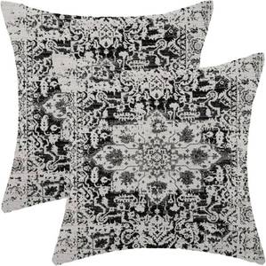 lot 31247 image: AEIOAE Boho Pillow Covers 24x24 in, Set of 2, BlackGray Carpet Pattern