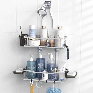 lot 31254 image: Hanging Shower Caddy Over Shower Head - No Drill Rustproof Shower Rack