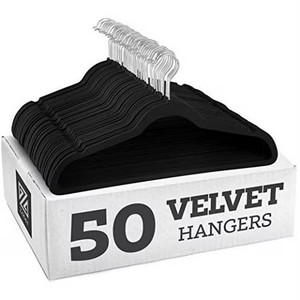 lot 31257 image: Velvet Heavy Weight Clothing Hanger, 50 Pack, Black