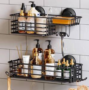 lot 31261 image: TAILI Shower Caddy Suction Cup 2 Pack with Hooks & Soap holder, Black